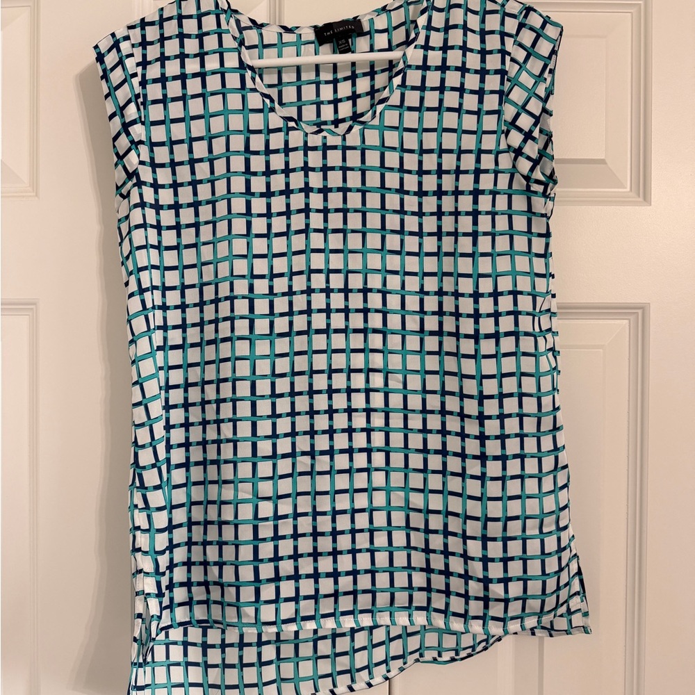 The Limited Grid Pattern Blouse - Navy and Teal